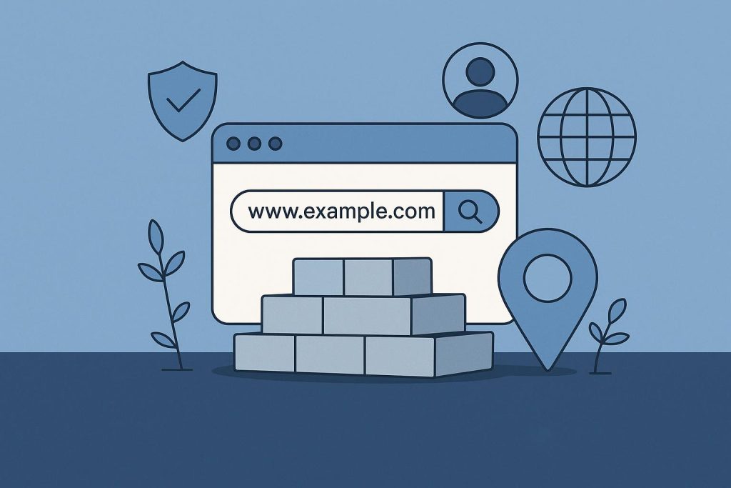 Website domain name concept with address bar and globe symbolizing online identity foundation
