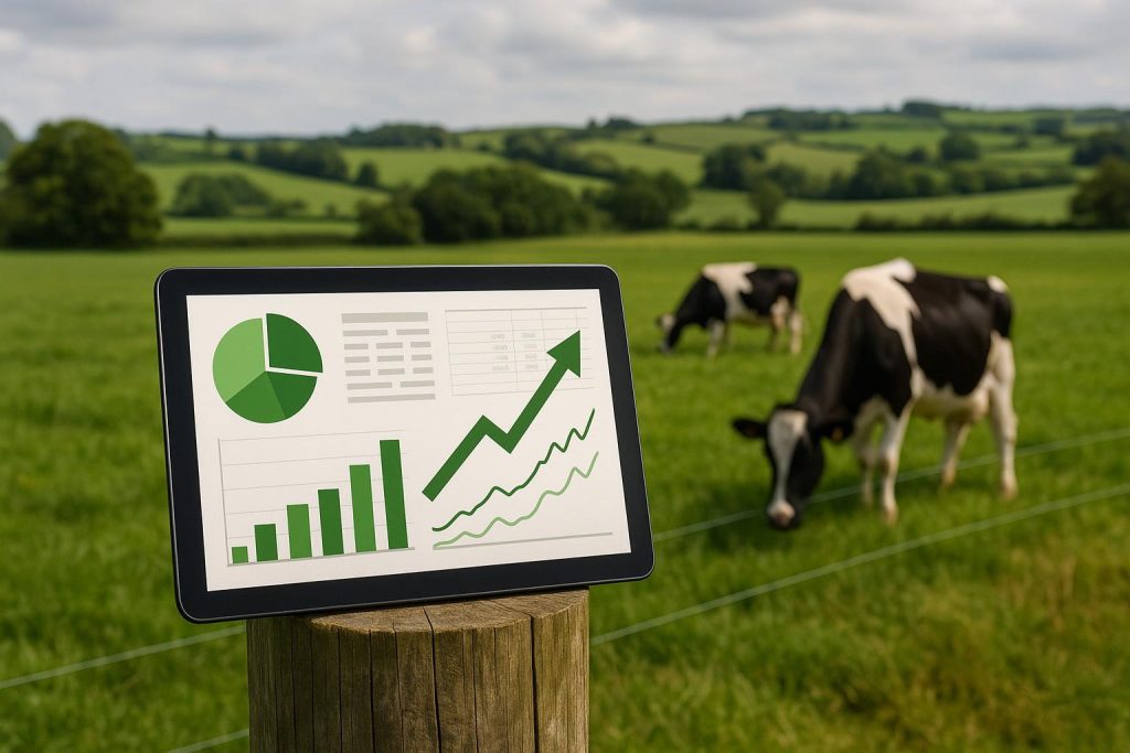 How Farm Business Consultants Improve Profit Margins on UK Farms Farm business consultant analyzing financial data with a UK farmer in a rural agricultural setting