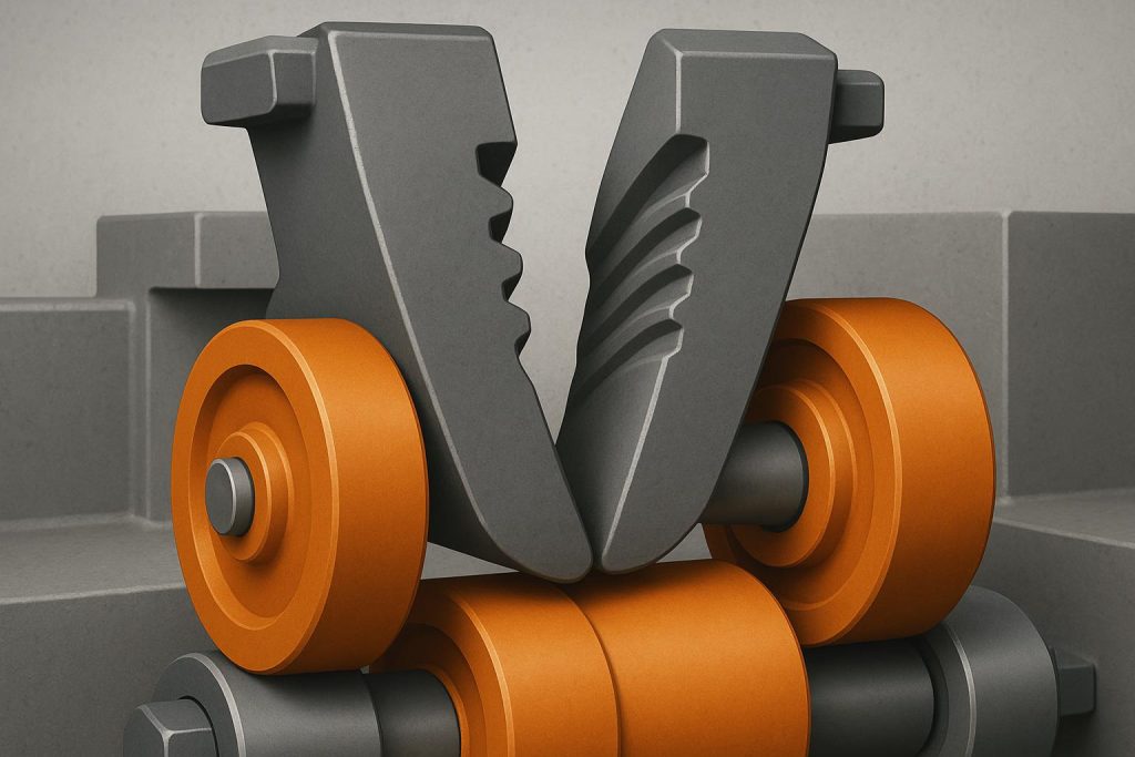 Jaw Settings that Save Roller Passes Close-up of adjustable jaw settings on industrial roller machine optimizing production passes