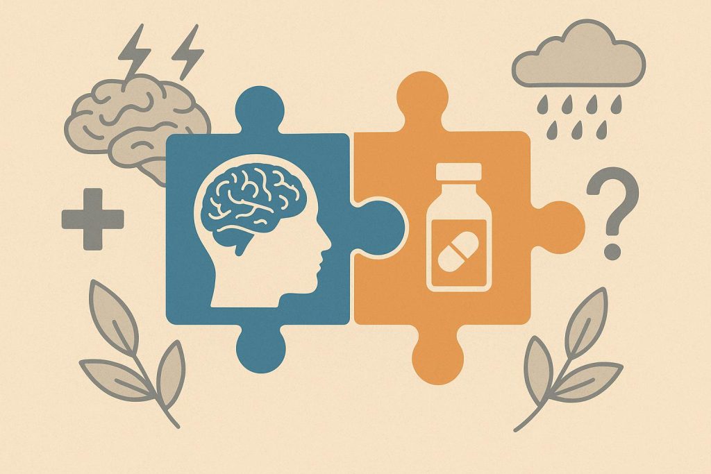 Dual Diagnosis Explained: What It Means and Why It’s Often Missed Illustration of overlapping mental health and substance use disorder symbols for dual diagnosis