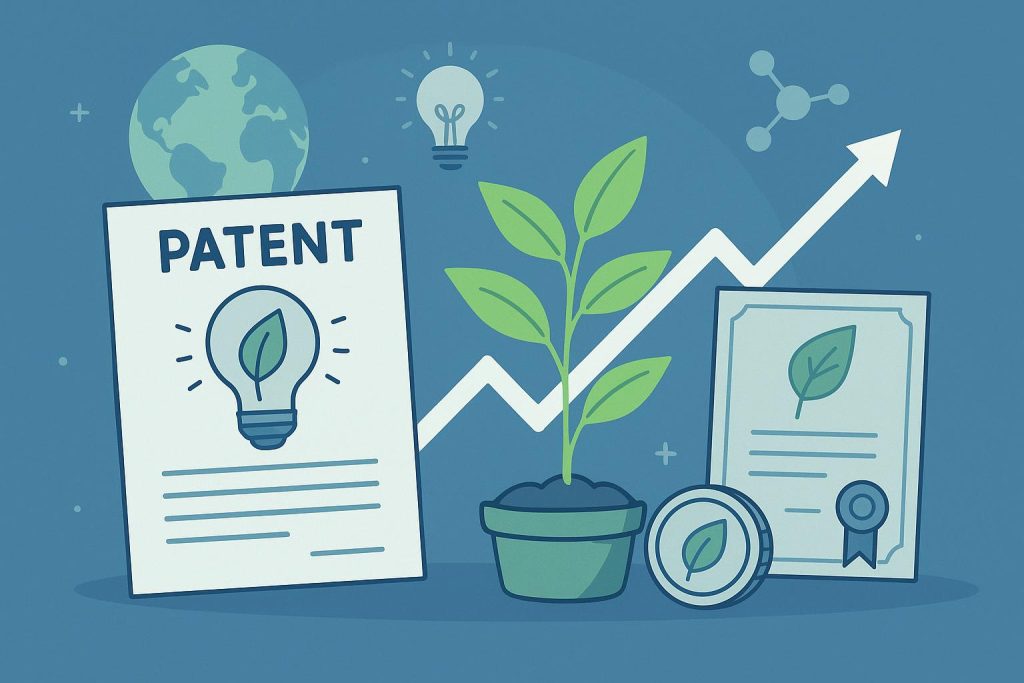 Ronald Hovsepian: How Patents Drive Innovation in the Sustainability Credit Market Patent documents and eco-friendly symbols illustrating innovation in the sustainability credit market
