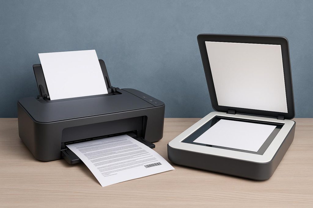 Modern printer and scanner on a desk showcasing essential digital office technology tools