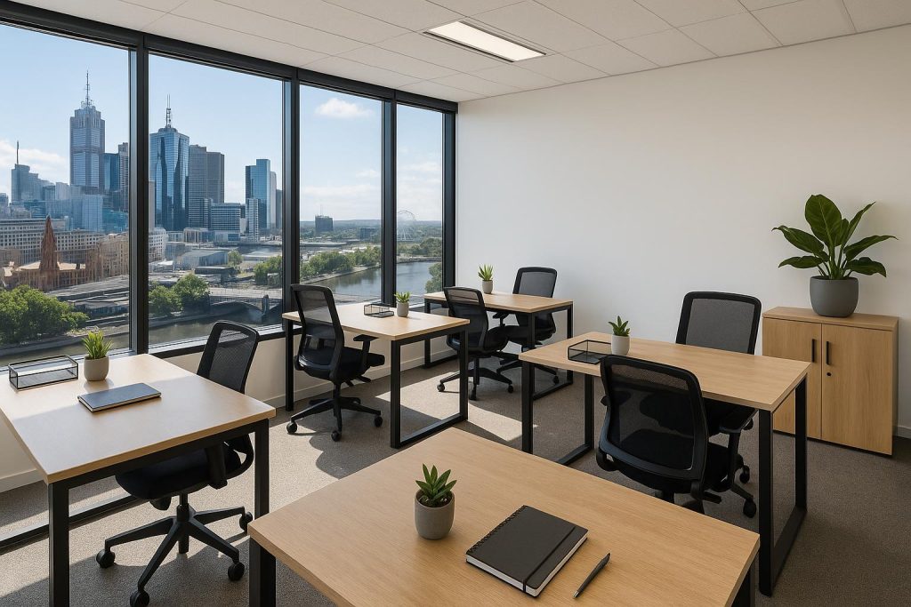 Why Serviced Office Rental Works for Melbourne Teams Modern Melbourne office space with collaborative work areas for serviced office rental solutions