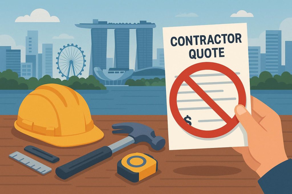 Contractor reviewing building plans and discussing accurate project quotes in Singapore