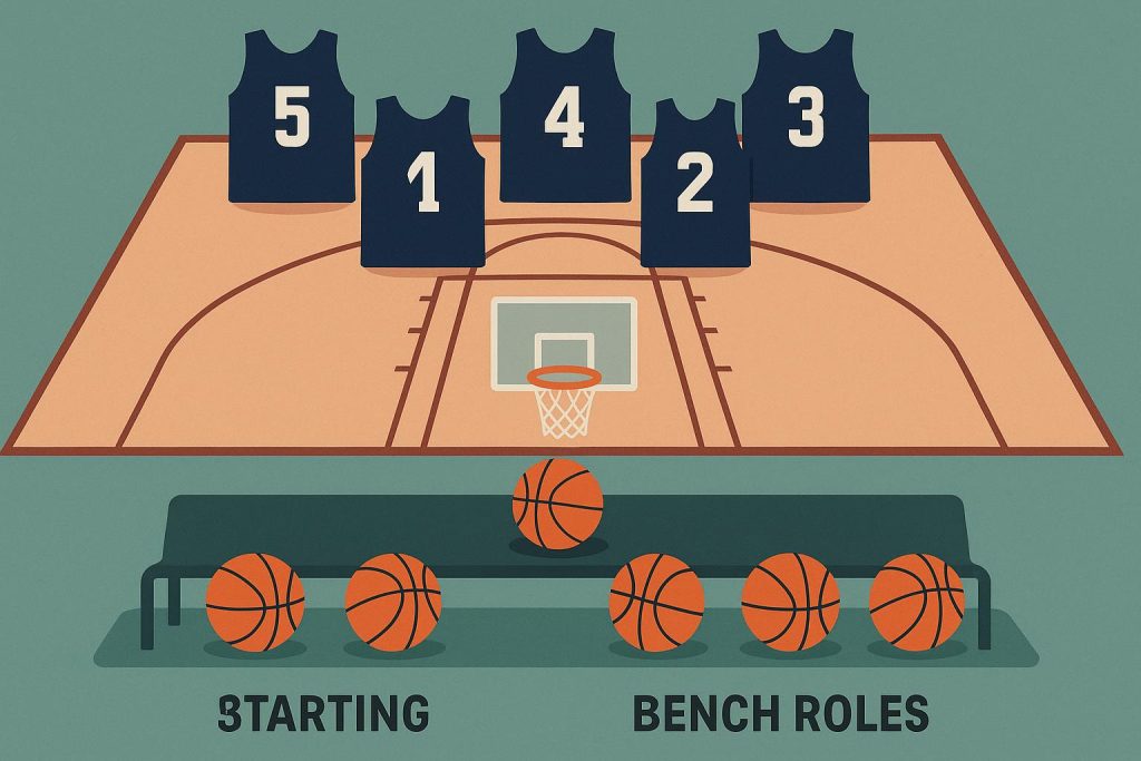 NBA starting lineup and bench roles illustration explaining team strategies and player positions
