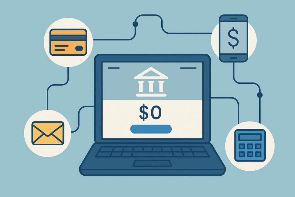 Online zero balance account setup with digital banking and financial service integration steps