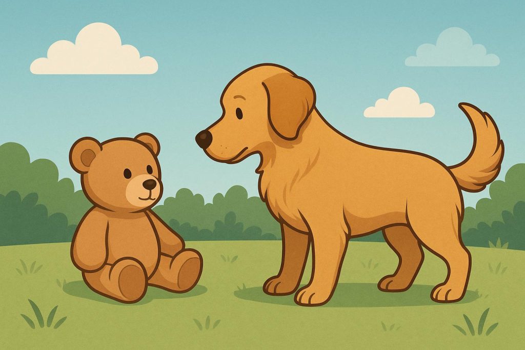 Young child gently meeting a friendly dog indoors, demonstrating safe introduction techniques
