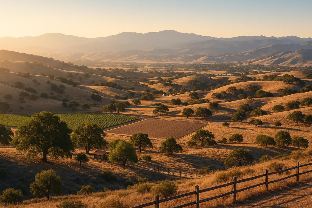 Aerial view of California farmland and real estate highlighting rising land investment interest