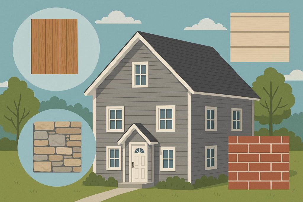 Modern house exterior showcasing different siding materials and colors for home improvement choices