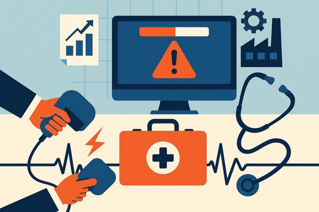 Project Triage: How Business Analysts Save Dying Tech Implementations From Corporate Sudden Death Business analyst reviewing project data to rescue failing tech implementation in corporate setting