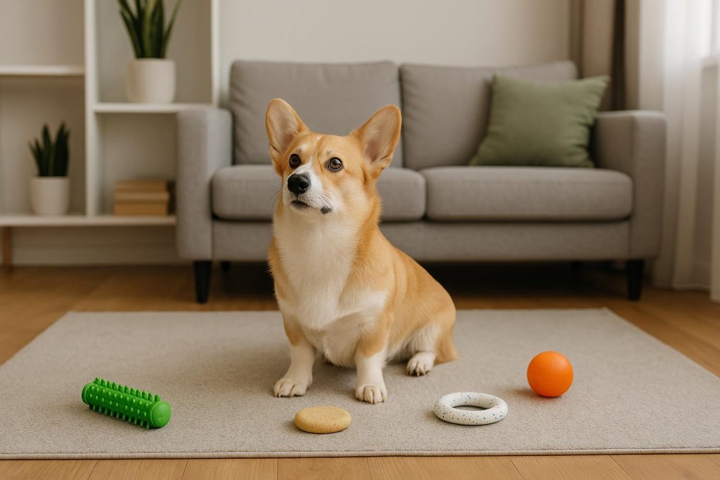 4 Useful Tricks to Teach Your Dog in a Condo Small dog sitting attentively in a modern condo living room, ready for training tricks