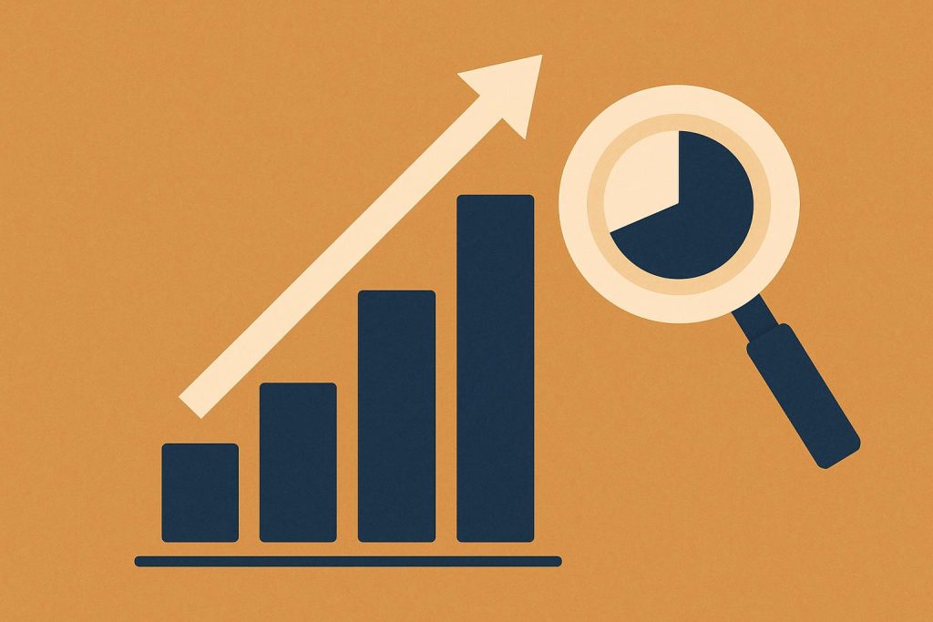 Business analyst career path concept with upward arrows, data charts, and strategic planning icons