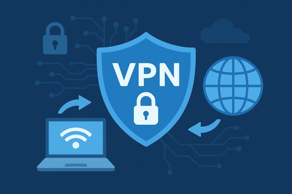 VPN concept illustration showing secure internet connection and encrypted online data protection