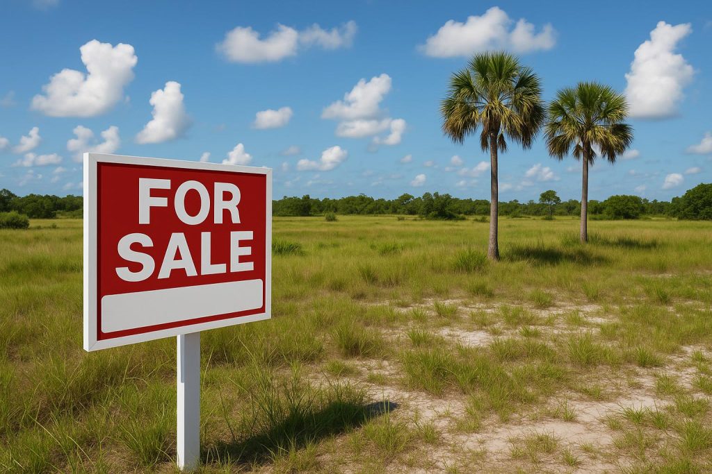 Aerial view of undeveloped land plots for sale in Florida with scenic natural surroundings