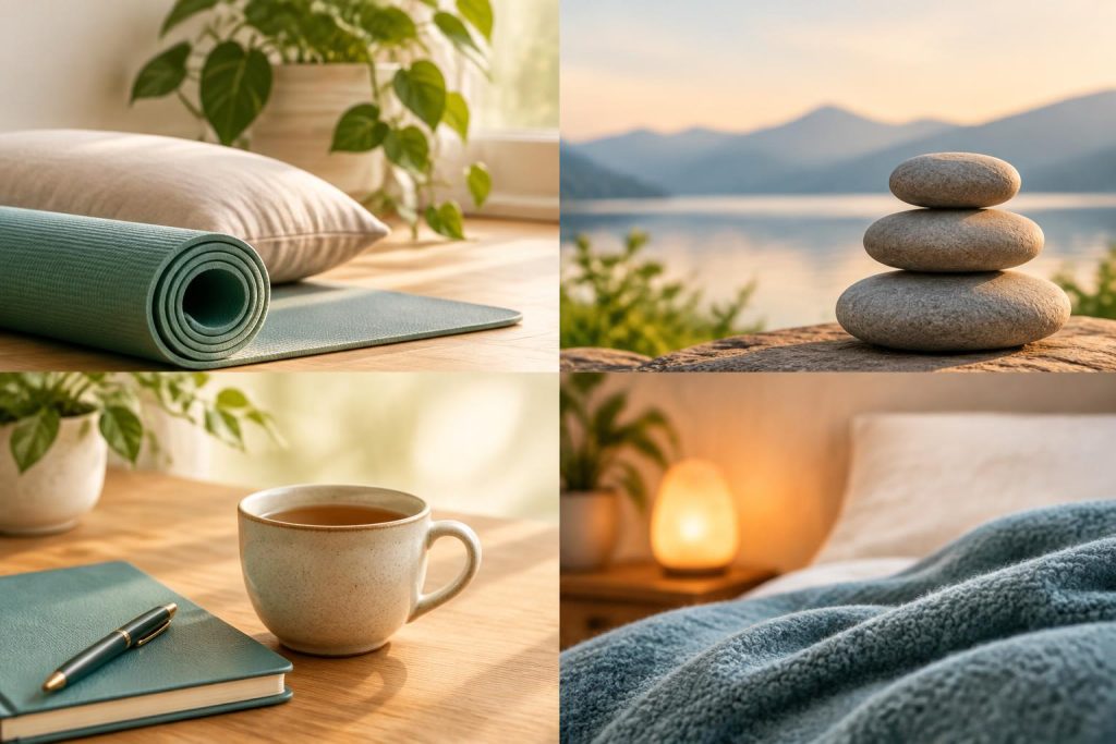 4 Mental Wellness Tips to Restore Calm Peaceful nature scene with tranquil water and greenery promoting mental wellness and relaxation